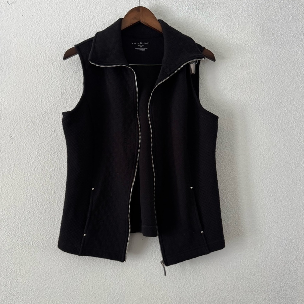 Karen Scott Quilted Vest Sport Womens Fleece Black Jacket Medium Full Zip - Picture 4 of 12